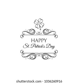 Good luck clover or four leaf clover icon with swirls. St Patrick s day. Vector illustration.