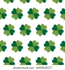 Good luck clover leaves Seamless pattern in trendy green. St Patrick Greeting or wallpaper concept