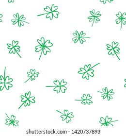 Good luck clovers doodle seamless pattern. Shamrock texture background. 