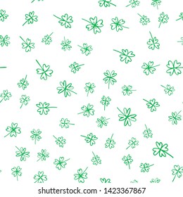 Good luck clovers doodle seamless pattern. Shamrock texture background. 