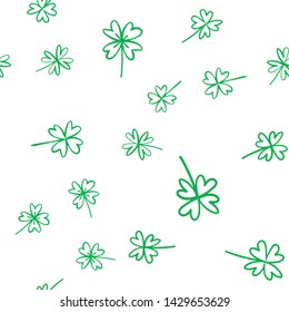 Good luck clovers doodle seamless pattern. Shamrock texture background. 