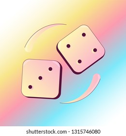 Good Luck Concept. Fortune and Excitement Metaphor icon. Dropping Dices with three and four numbers, seven number in sum on a Gradient Synthwave Background. Vector cute illustration.