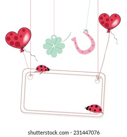 Good luck with flying balloons, horseshoe, clover, ladybirds 