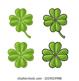 Good luck four leaf clover. Vintage color vector illustration for poster, web. Isolated on white background for Saint Patrick's Day poster