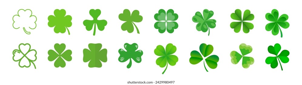 Good luck four leaf clover flat icon. Clover silhouette set. Simple icon. Web site page and mobile app design vector element