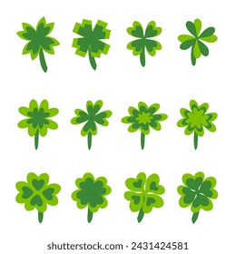 Good luck four leaf clover plant symbols collection for Saint Patricks Day. Perfect icon set for card, sticker, poster. Hand drawn isolated vector illustration.


