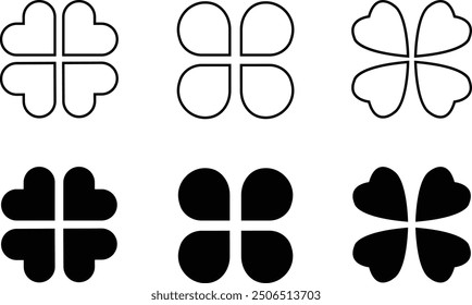 Good luck four leaf clover flat icon set, St Patrick's day. isolated on transparent background, minimal shamrock sign and symbol template design vector, for Web site page and mobile app and ui.