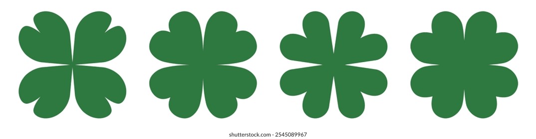 Good luck four leaf clover flat icon set. Clover icons. Clover silhouettes. Good luck fortune flat vector icon set isolated on transparent background. Vector illustration 