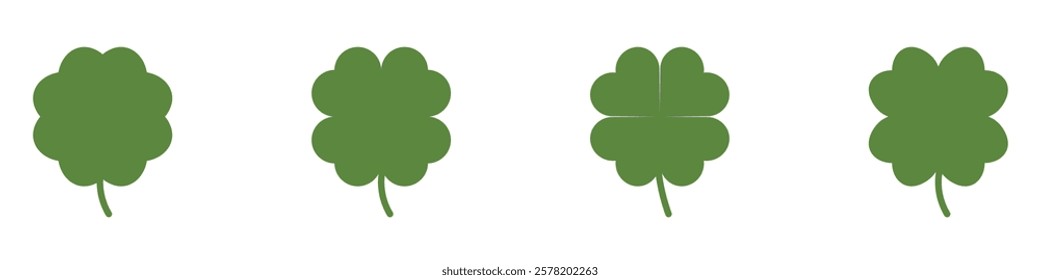 Good luck four leaf clover flat icon set isolated on transparent background.