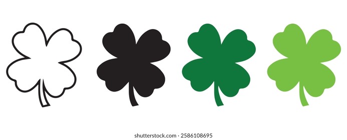 Good luck four leaf clover flat icon set isolated on transparent background. vector illustration eps file.