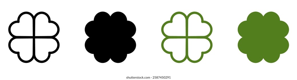 Good luck four leaf clover flat icon set isolated on transparent background.