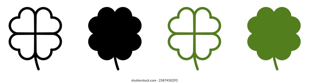 Good luck four leaf clover flat icon set isolated on transparent background.