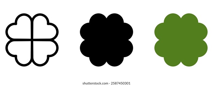 Good luck four leaf clover flat icon set isolated on transparent background.