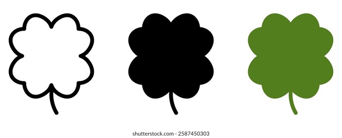 Good luck four leaf clover flat icon set isolated on transparent background.