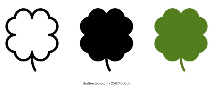 Good luck four leaf clover flat icon set isolated on transparent background.