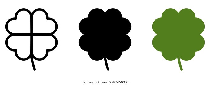 Good luck four leaf clover flat icon set isolated on transparent background.