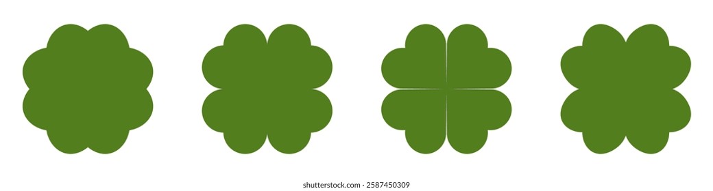 Good luck four leaf clover flat icon set isolated on transparent background.