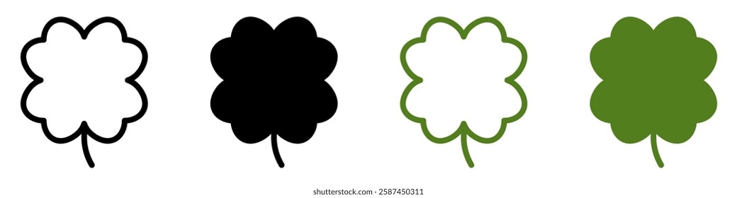 Good luck four leaf clover flat icon set isolated on transparent background.