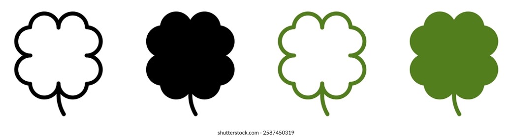 Good luck four leaf clover flat icon set isolated on transparent background.