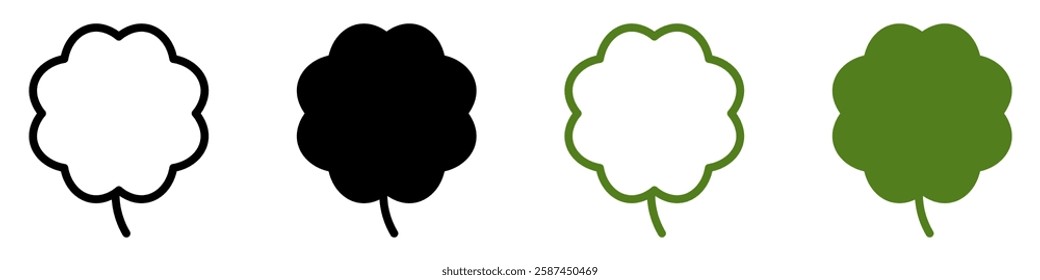 Good luck four leaf clover flat icon set isolated on transparent background.