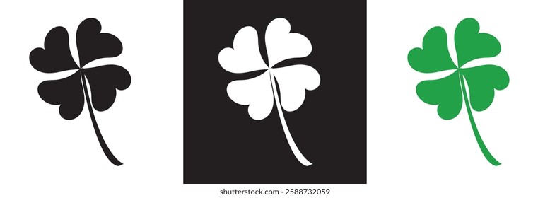 Good luck four leaf clover icon .  isolated on white and black background. Vector illustration. EPS 10