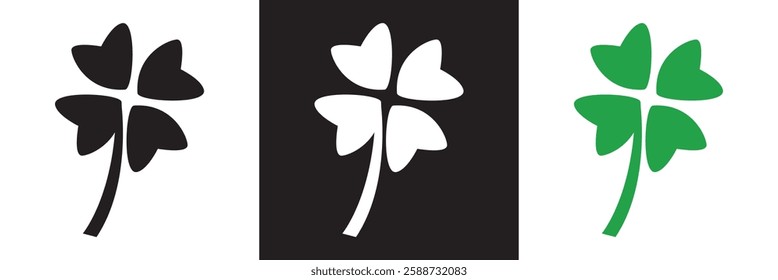 Good luck four leaf clover icon .  isolated on white and black background. Vector illustration. EPS 10