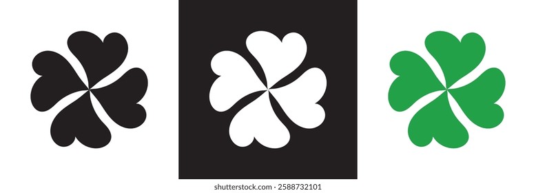 Good luck four leaf clover icon .  isolated on white and black background. Vector illustration. EPS 10