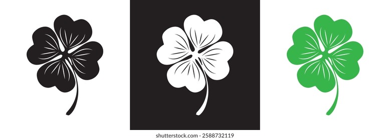 Good luck four leaf clover icon .  isolated on white and black background. Vector illustration. EPS 10