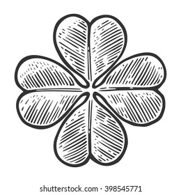 Good luck four leaf clover. Vintage vector engraving illustration for info graphic, poster, web. Black on white background for Saint Patrick's Day poster