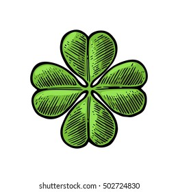 Good luck four leaf clover. Vintage color vector engraving illustration for info graphic, poster, web. Isolated on white background for Saint Patrick's Day poster