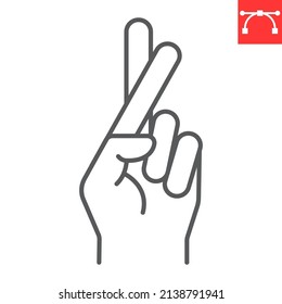 Good luck gesture line icon, gesture and fingers crossed, promise vector icon, vector graphics, editable stroke outline sign, eps 10.