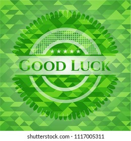 Good Luck green emblem with triangle mosaic background