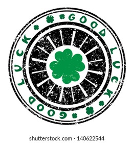 Good luck green retro stamp with clover leaf isolated on white