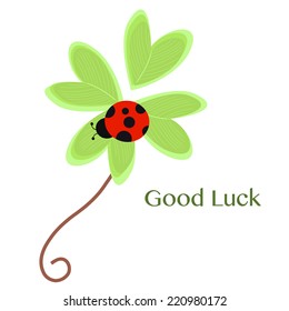 Good Luck greeting card with clover and ladybird vector