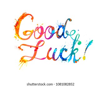 Good Luck. Hand written vector words of rainbow splash paint
