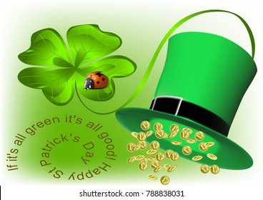 good luck  and Happy St Patricks Day. background with clover and ladybug