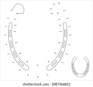 Good Luck Horseshoe Symbol Verbinden Sie die Punkte, Horse Hoof Metal Protector Shoe Vektorgrafik Illustration, Puzzle-Spiel mit einer Reihe von nummerierten Punkten