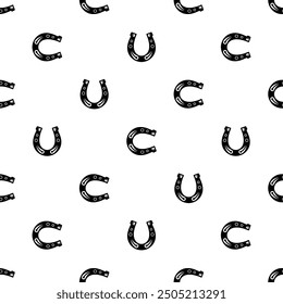 Good Luck Horseshoe Icon Seamless Pattern, Horse Hoof Metal Protector Shoe Product Vector Art Illustration