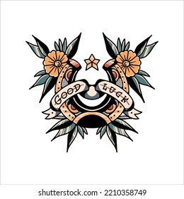 good luck horseshoe tattoo vector design