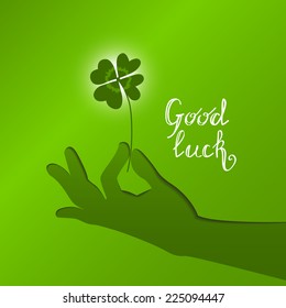 Good luck illustration. St. Patrick's day greeting card with green clover.