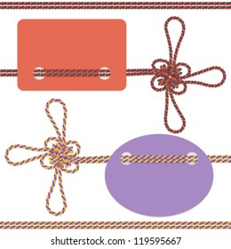 Good luck knots of colored twine with label on white background
