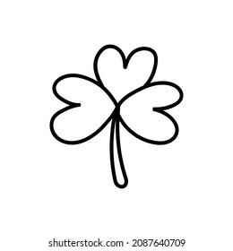 Good luck leaf clover. Clover leaf or shamrock hand drawn for simple logo, icon or emblem for St. Patrick Day. Vector illustration in doodle style isolated on background.