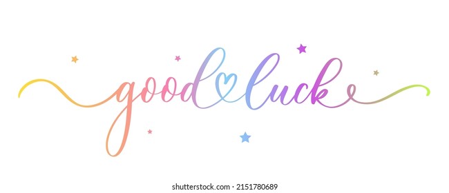 Good Luck lettering inscription. Handwritten modern calligraphy, brush painted letters. Template for greeting card, poster, logo, badge, icon, banner tag