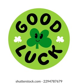 GOOD LUCK logo stamp quote. Farewell, goodbye, bye. Good luck text lettering. Wish you luck. Vector illustration lucky quote. Fortune Design print for t shirt, pin label, badges, sticker, card. Groovy
