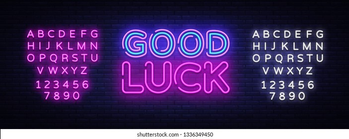 Good luck neon sign vector. Good luck Design template neon sign, light banner, neon signboard, nightly bright advertising, light inscription. Vector illustration. Editing text neon sign