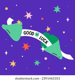 Good luck. Positive message fortune cookie. Cute trendy vector illustration. Card with motivation quote.