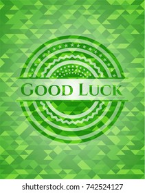 Good Luck realistic green emblem. Mosaic background
