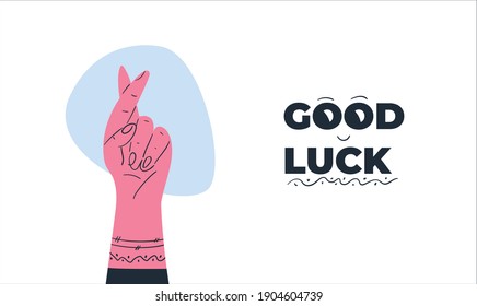 Good luck sign. The hand with the fingers crossed. Flat vector illustration in cartoon style.