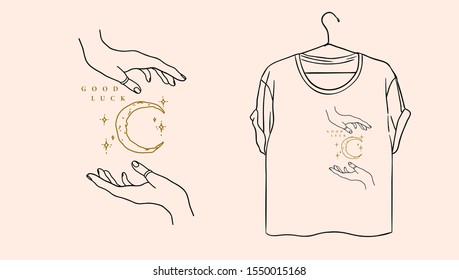 Good luck slogan with hand and moon background 