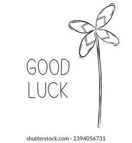 Good Luck St Patrick's Day line design four leaf clover. Shamrock vector sketch.